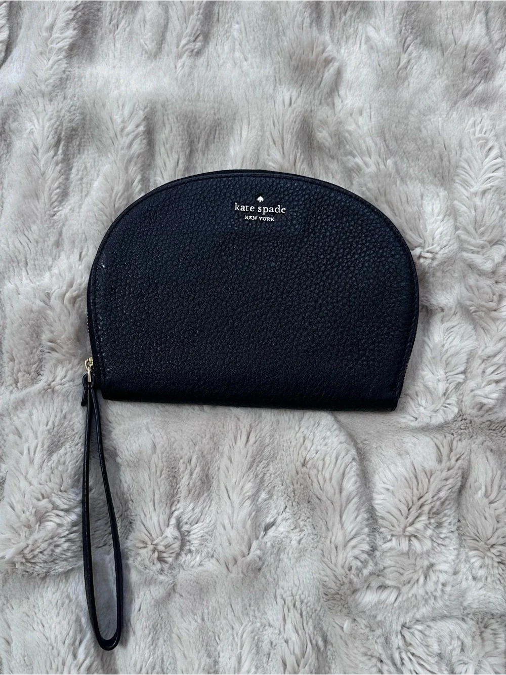 Kate Spade Black Pebbled Leather Wristlet Clutch Zip Pouch - Picture 2 of 4
